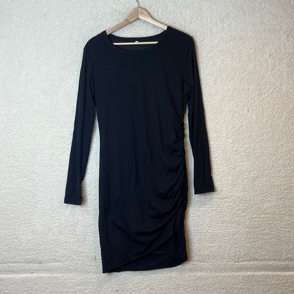 NWT Womens Black Lined Long Sleeve Ruched Side Crew Neck Dress SIZE XL - Picture 1 of 3